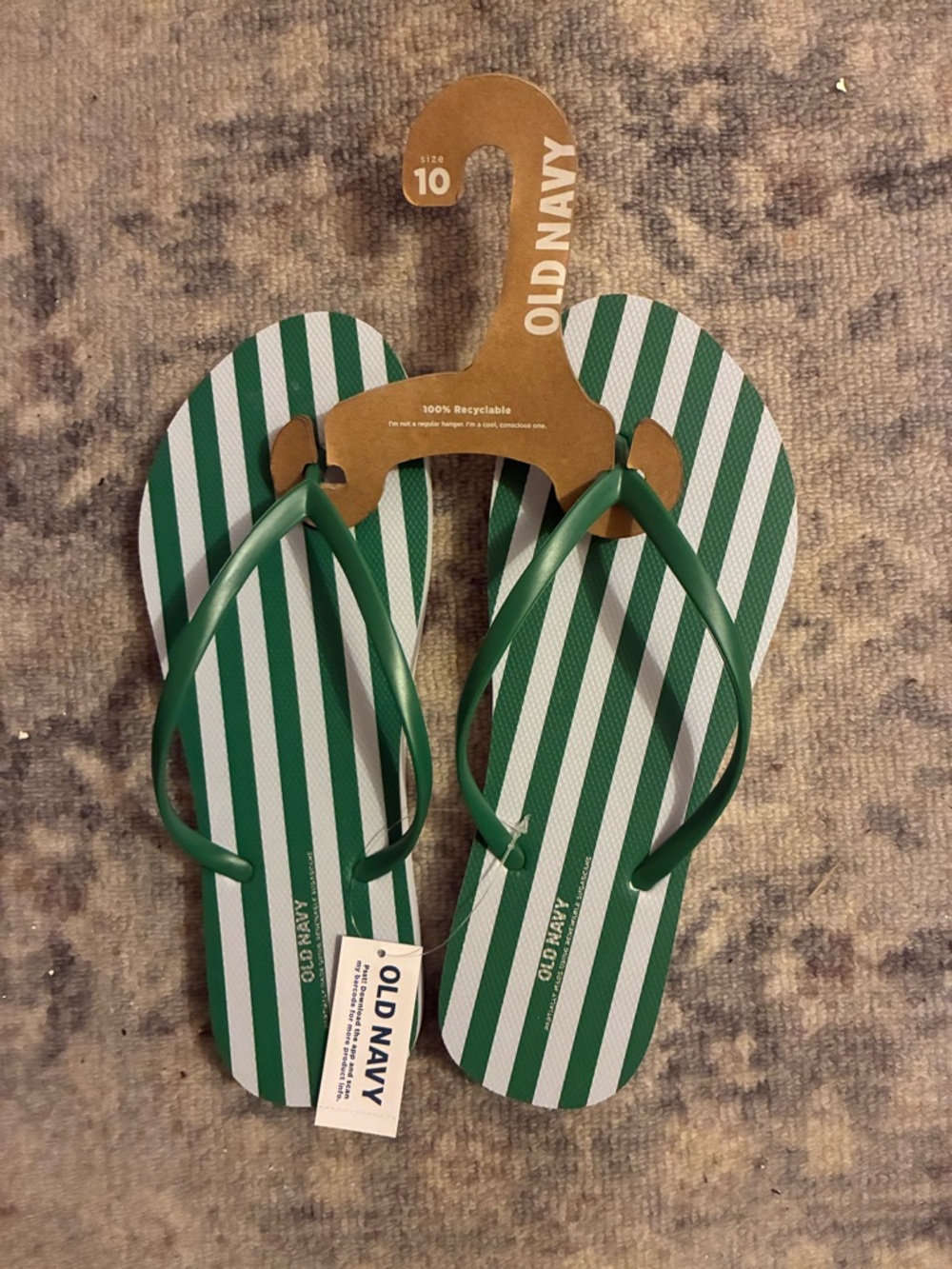 Old Navy Green & White Striped Sandals, Thongs, Flip Flops Size 10
